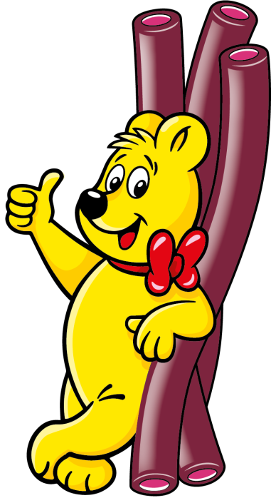 Illustration der Balla Stixx Cherry Beutel: HARIBO Bär mit Balla Stixx Stangen