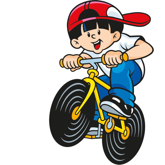 Illustration der Lakritz Schnecken Beutel: Junge auf Fahrrad mir Lakritz Schnecken Rädern