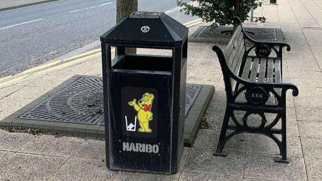 Photo of community bin with HARIBO Goldbear print
