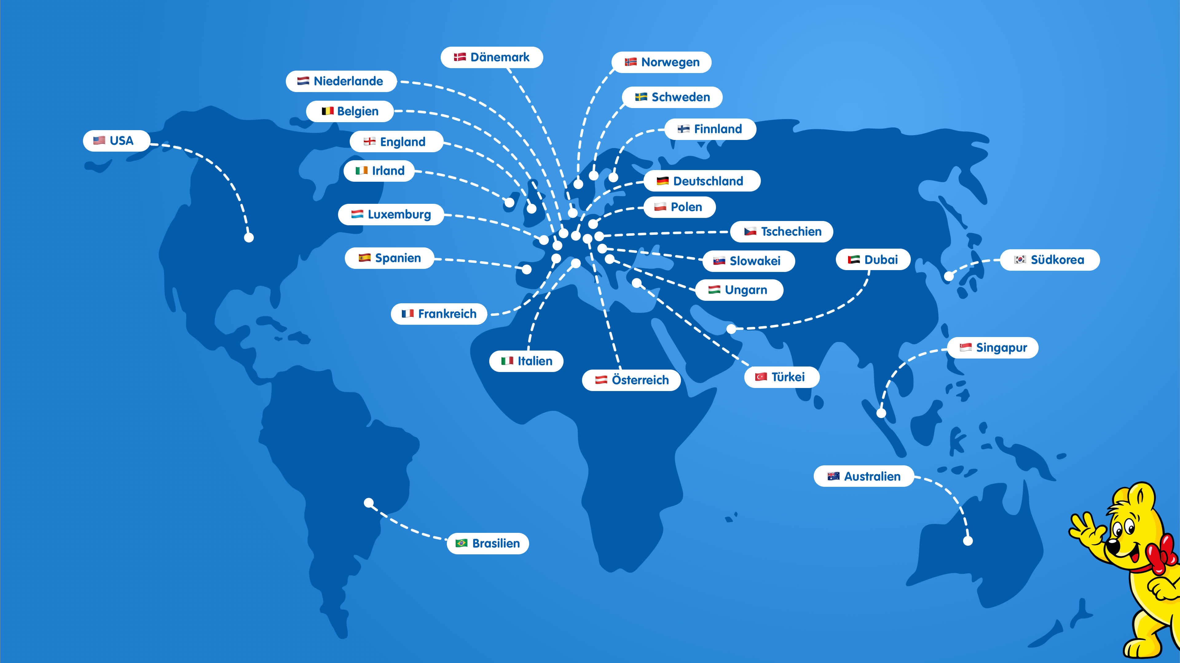Illustrierte Weltkarte aller HARIBO Standorte