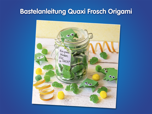 Frosch Origami um Glas mit Quaxis